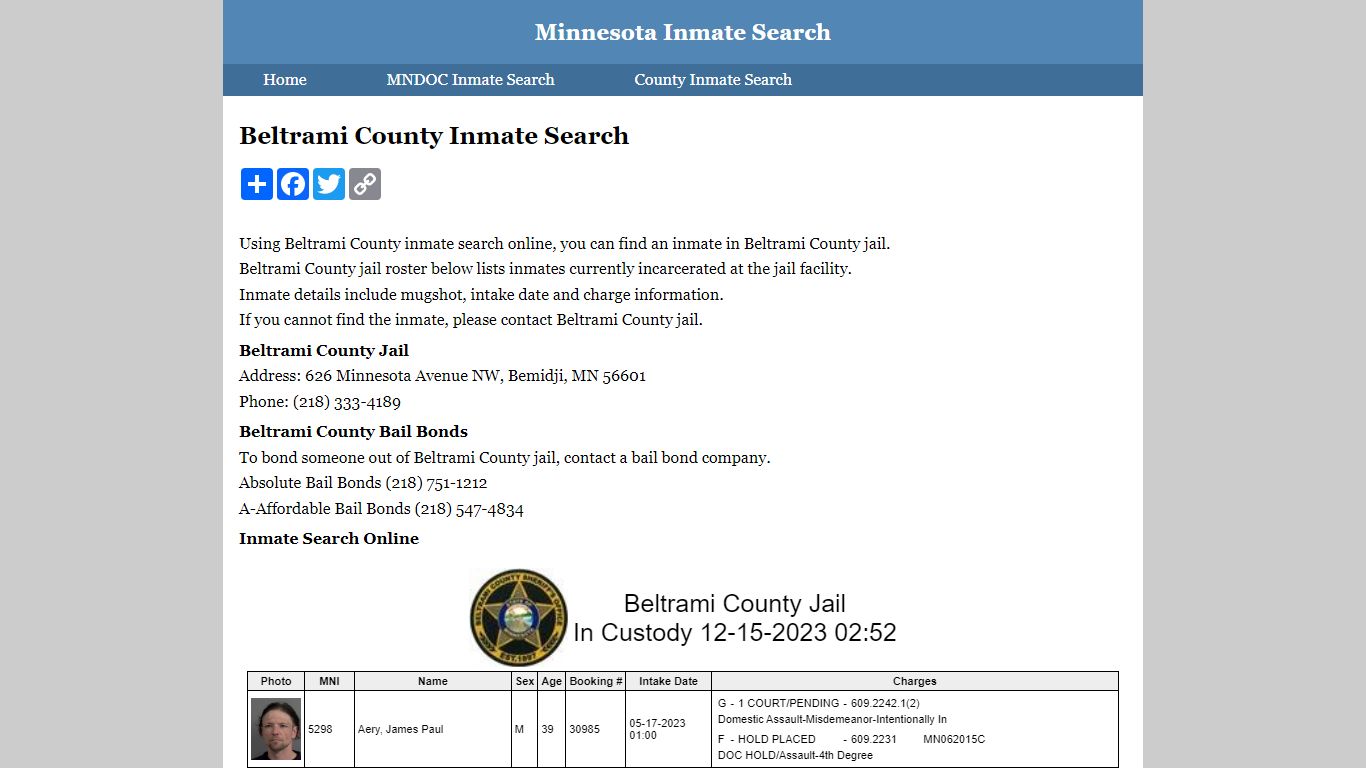 Beltrami County Inmate Search